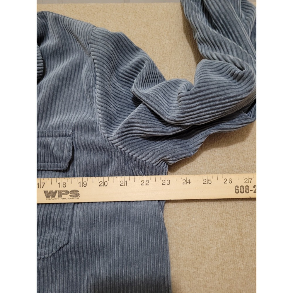 Wmns Reversible Corduroy Plaid Shirt Shacket Blue Button Front Lightweight - Picture 4 of 7